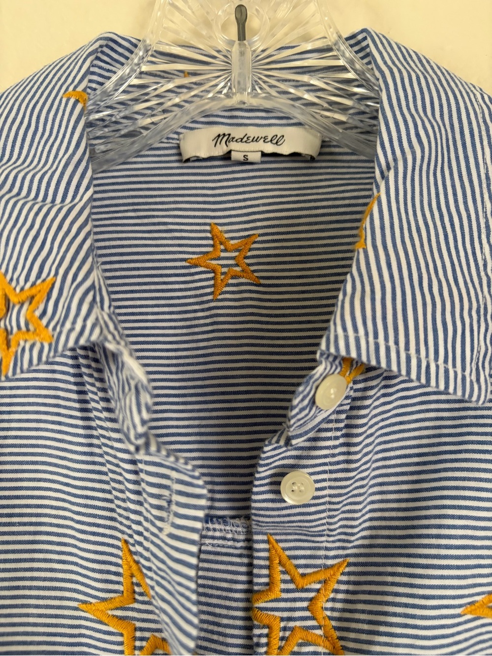 Madewell Blue and White Striped Shirt with Gold Star Embroidery - Picture 2 of 4